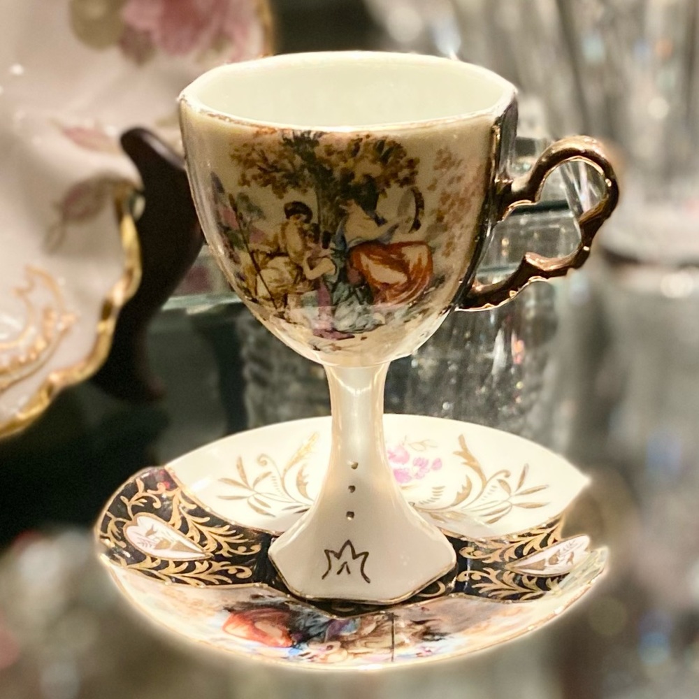 Egg Cup on Pedestal with Saucer, Lenwile Ardalt Japan, china-ware, Vintage